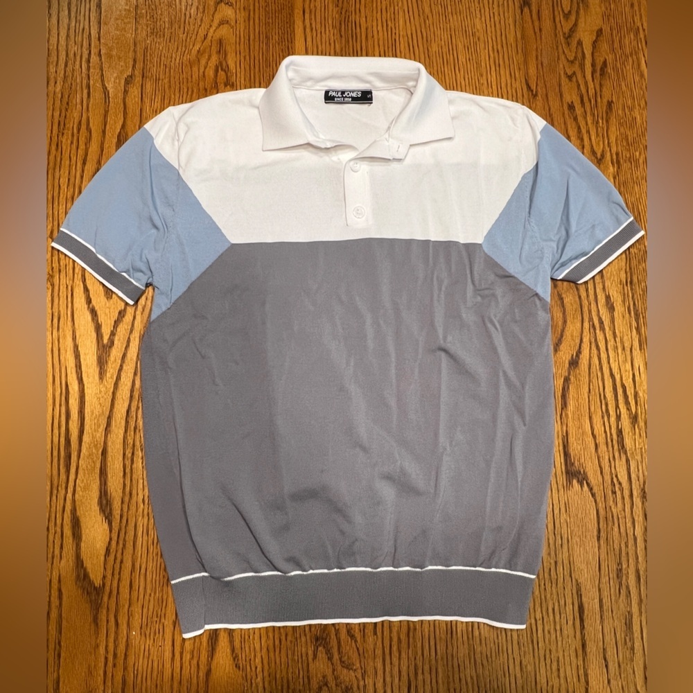 Paul Jones Vintage Inspired Knit Polo Colorblock Gray Blue White